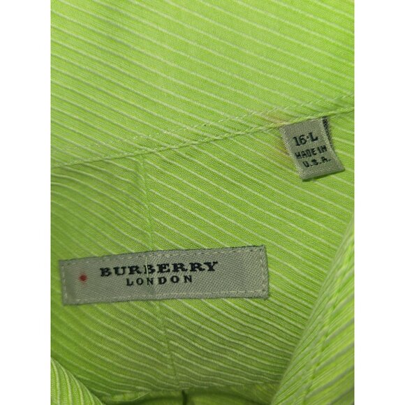 Burberry London Mens Lime Green Striped Dress Shirt 16L USA - Picture 6 of 7